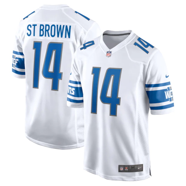 mens nike amon ra st brown white detroit lions player game jersey